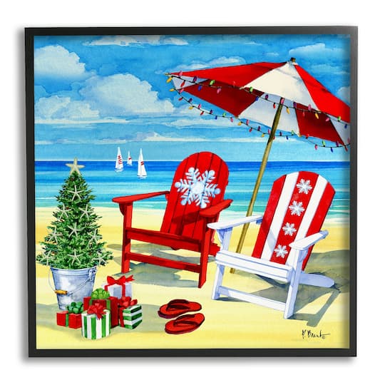 Stupell Industries Christmas Coastal Scene Framed Giclee Art